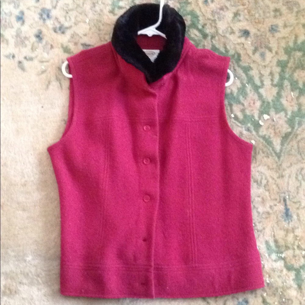 Brand new red wool vest with fur